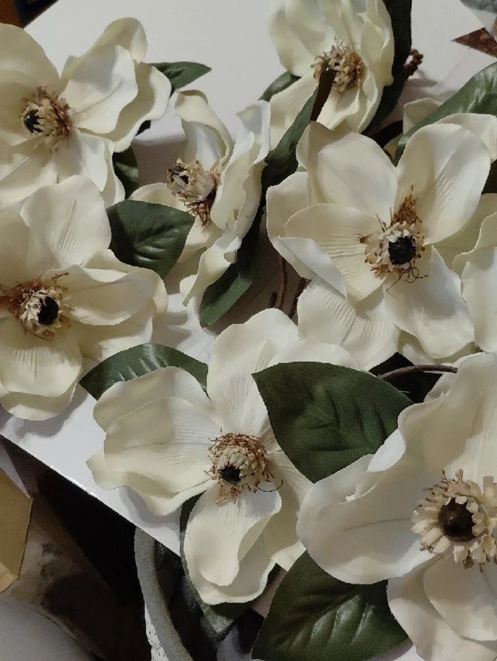 Silk Magnolia Stem Bouquet in Cream and Green - Home Accents